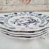 Set of 4 Royal Boch dessert plates in white earthenware floral décor roy blue