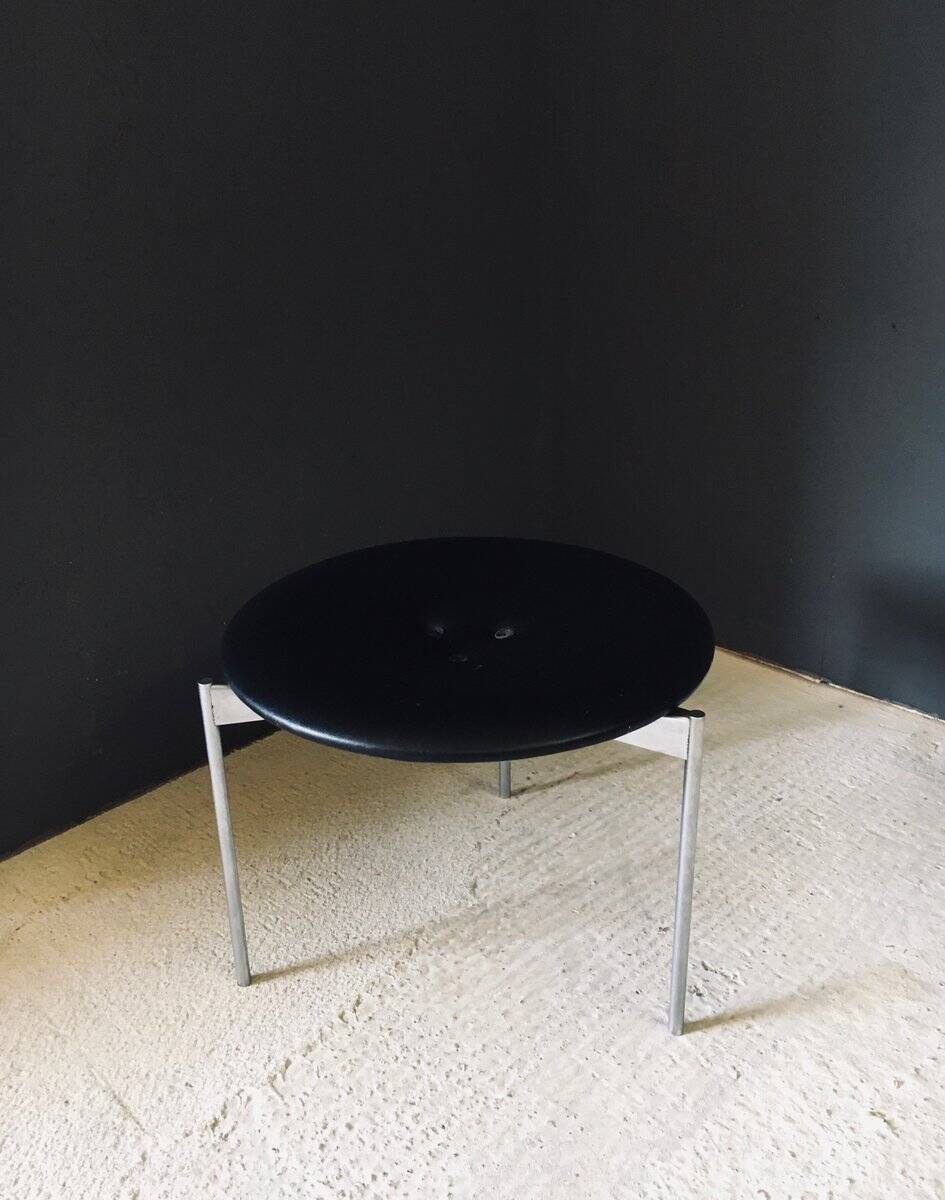 Midcentury Modern Leather Tripod Stool by Uno & Östen Kristiansson for Luxus, Sweden, 1960s