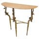 Table console Hollywood Regency en laiton avec dessus en marbre semi-circulaire années 1950