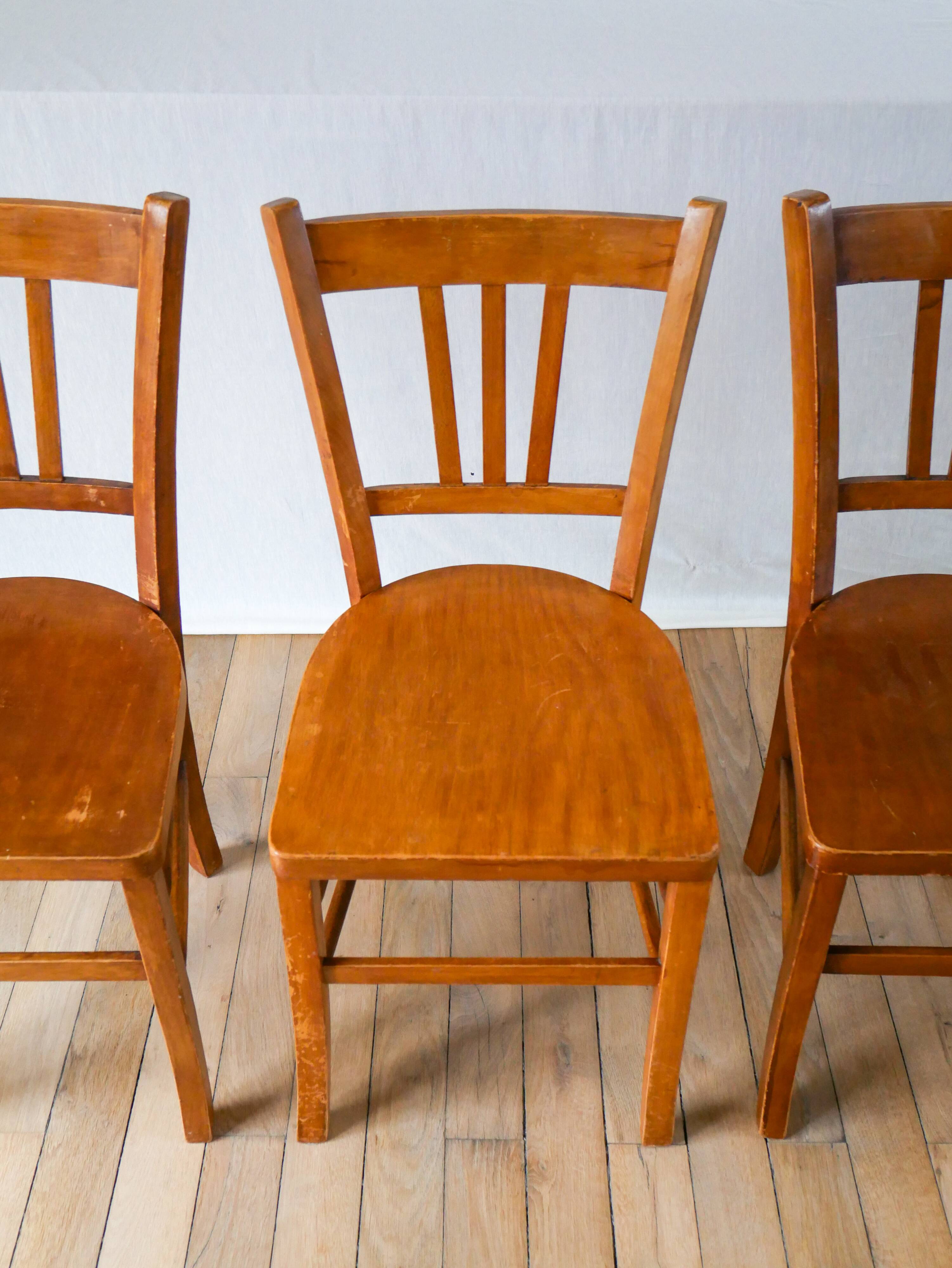 Set of 3 wooden bistro chairs 1950