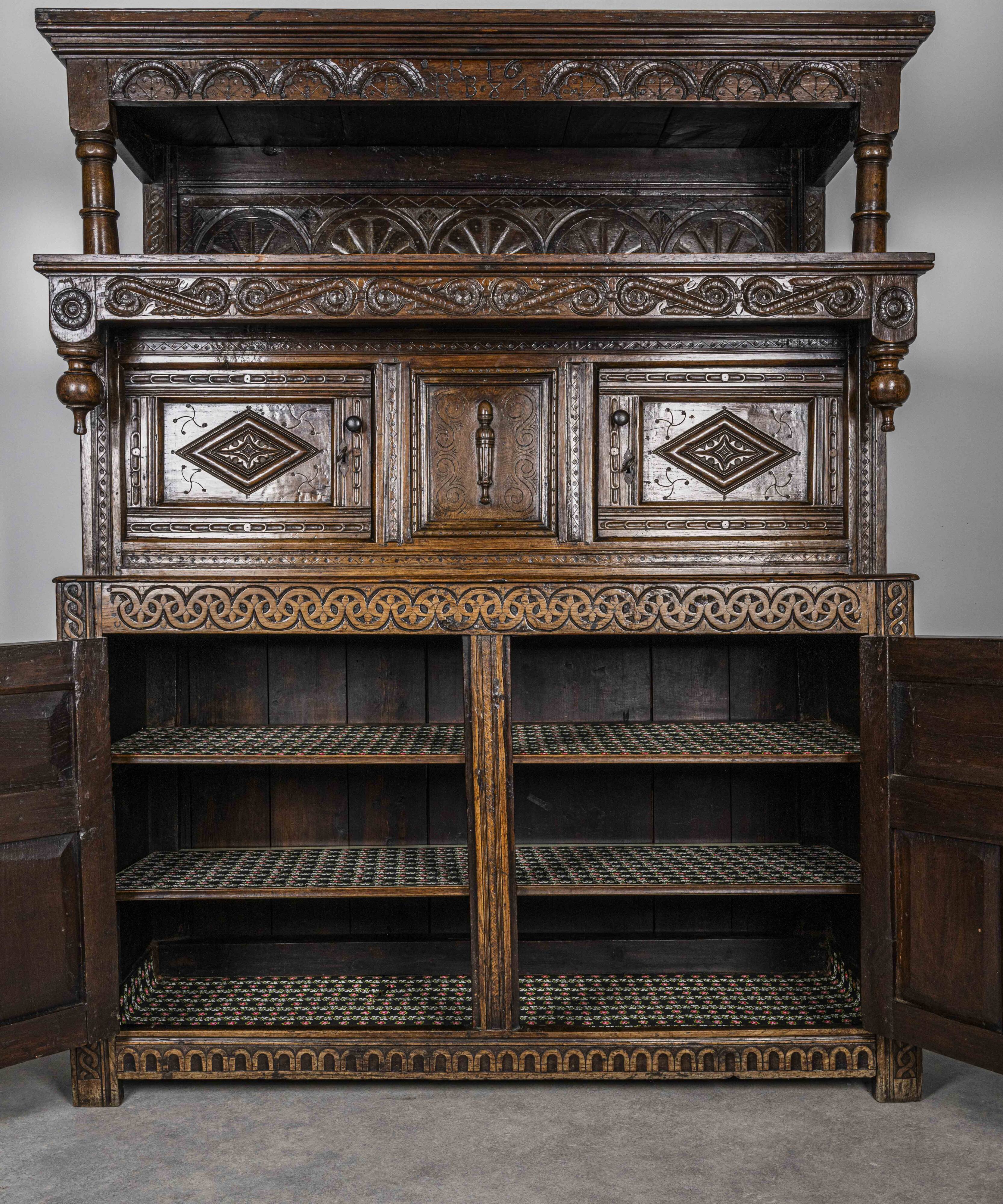 Charles II Oak Plaque, 1684, Set of 3