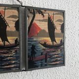Vintage 1940s barber boat triptych mirror - 16 x 37