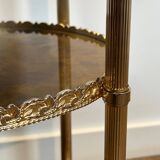 Round silver-plated brass table with triple eglomisé mirror tops from Maison Jansen.