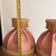 Pair of Bedside Lamps in Gilded Bronze with Pink Silk Shades and Fringes in Louis XV Style