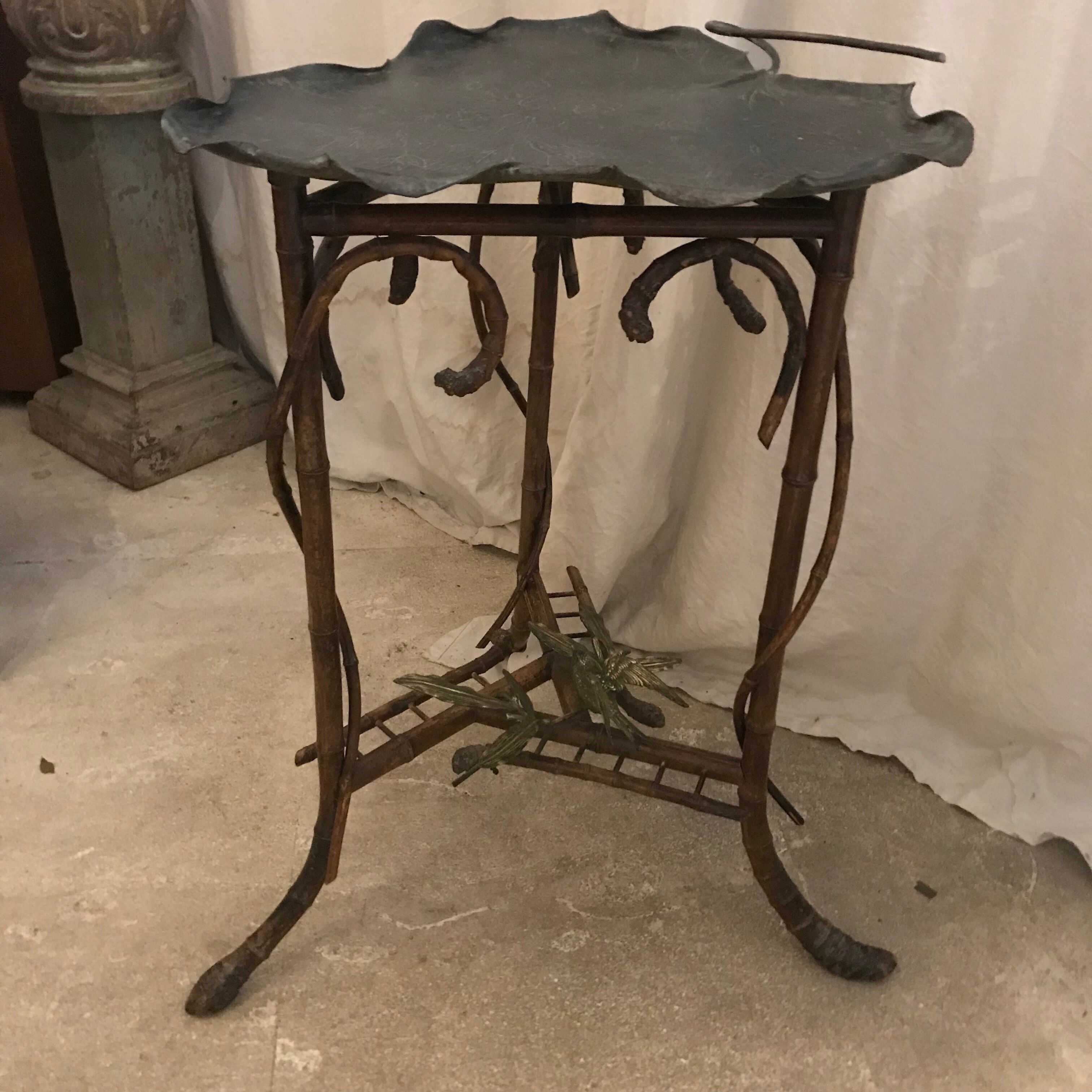 bamboo pedestal table&bronze Napoléon III