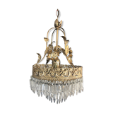 Lustre suspension en métal doré et pampilles