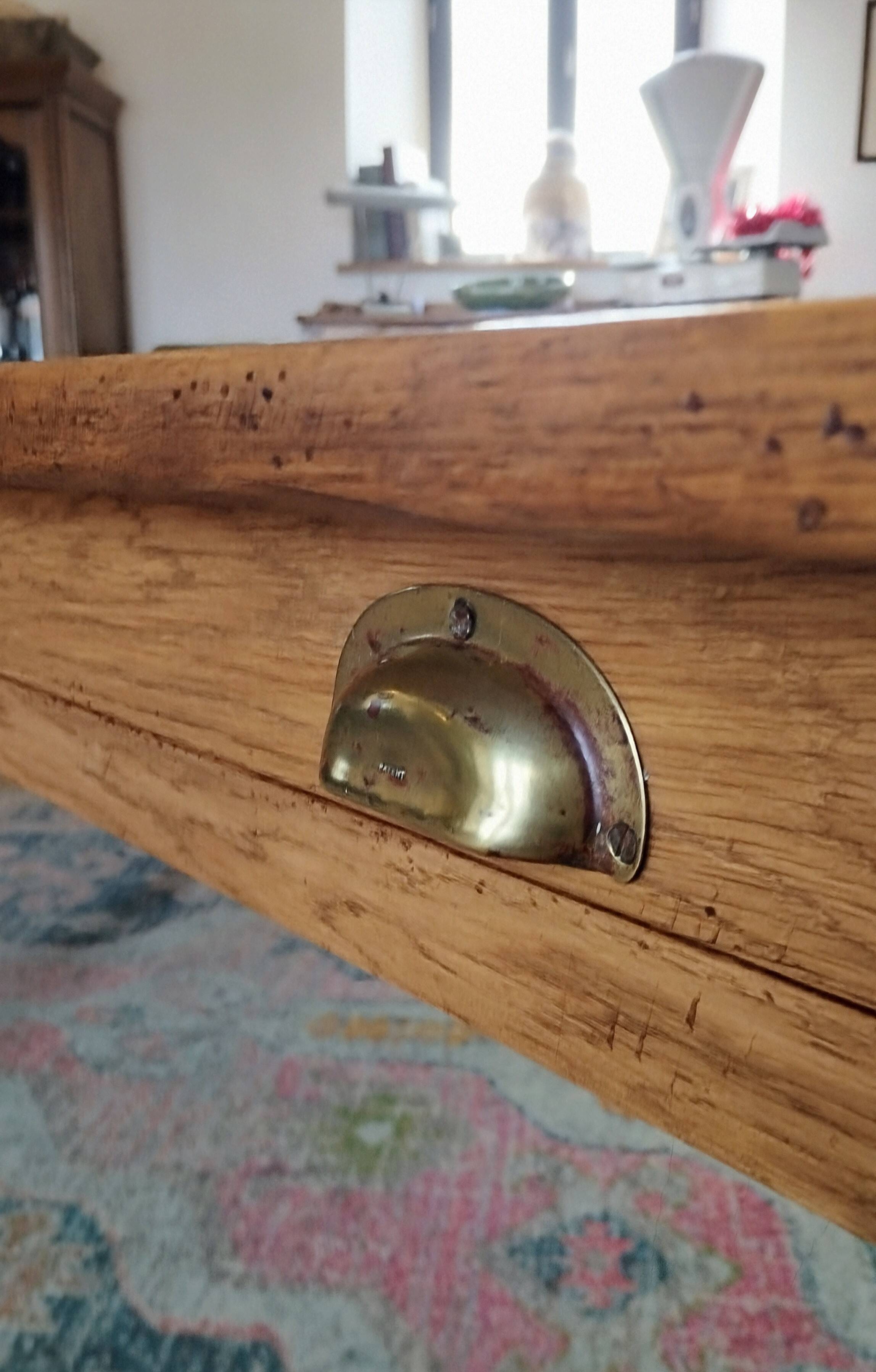 Solid oak farmhouse table, gilded and patinated, two drawers, 260 x 100 cm