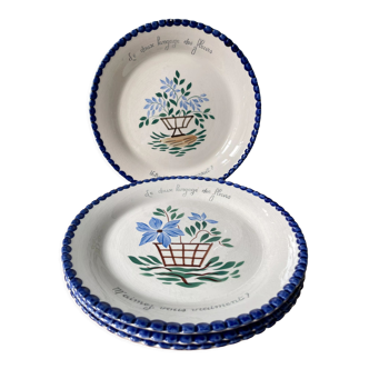 Série de 4 assiettes plates anciennes Creil Montereau XIXème