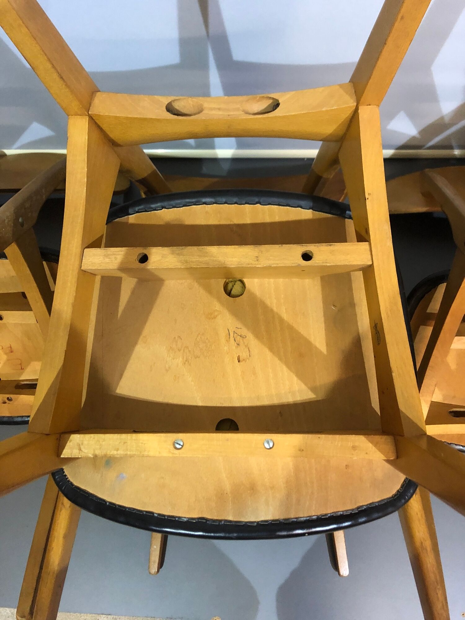 12 stella 1950 chairs in signed curved wood