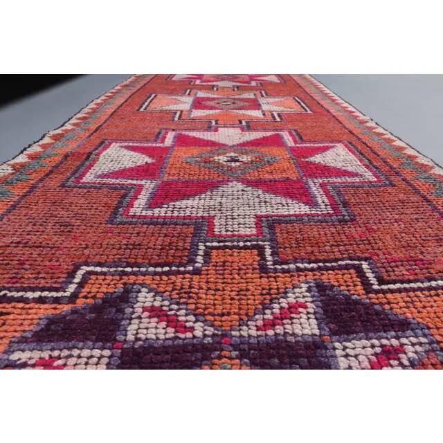Vintage Turkish Oushak Handmade Wool Cotton Red Runner 87x336
