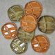 Set of 8 fondue plates Salins France in green and brown.