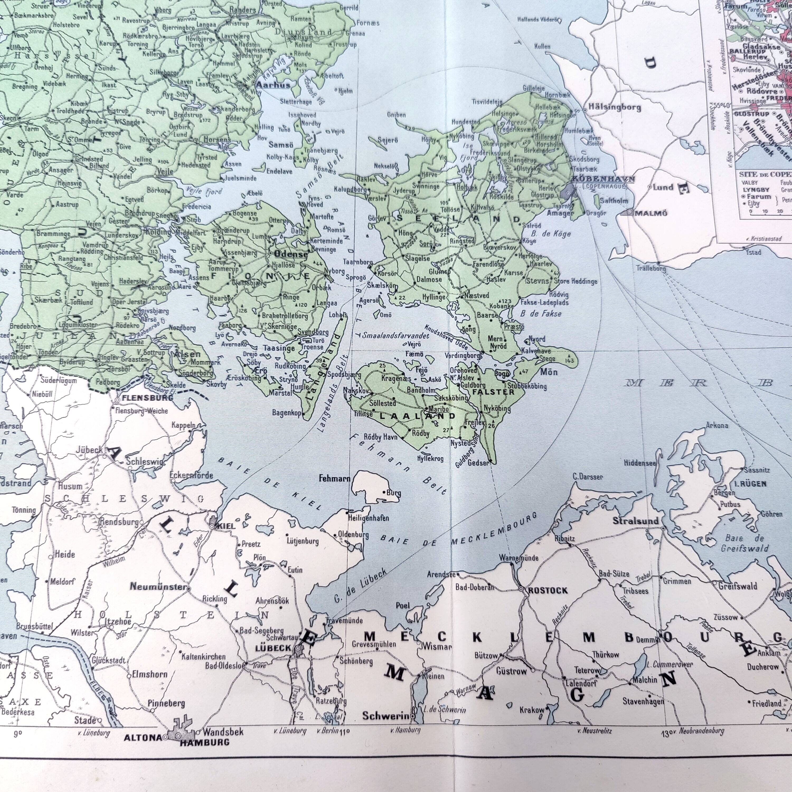 Old map Denmark Iceland Scandinavia 43x43cm from 1950