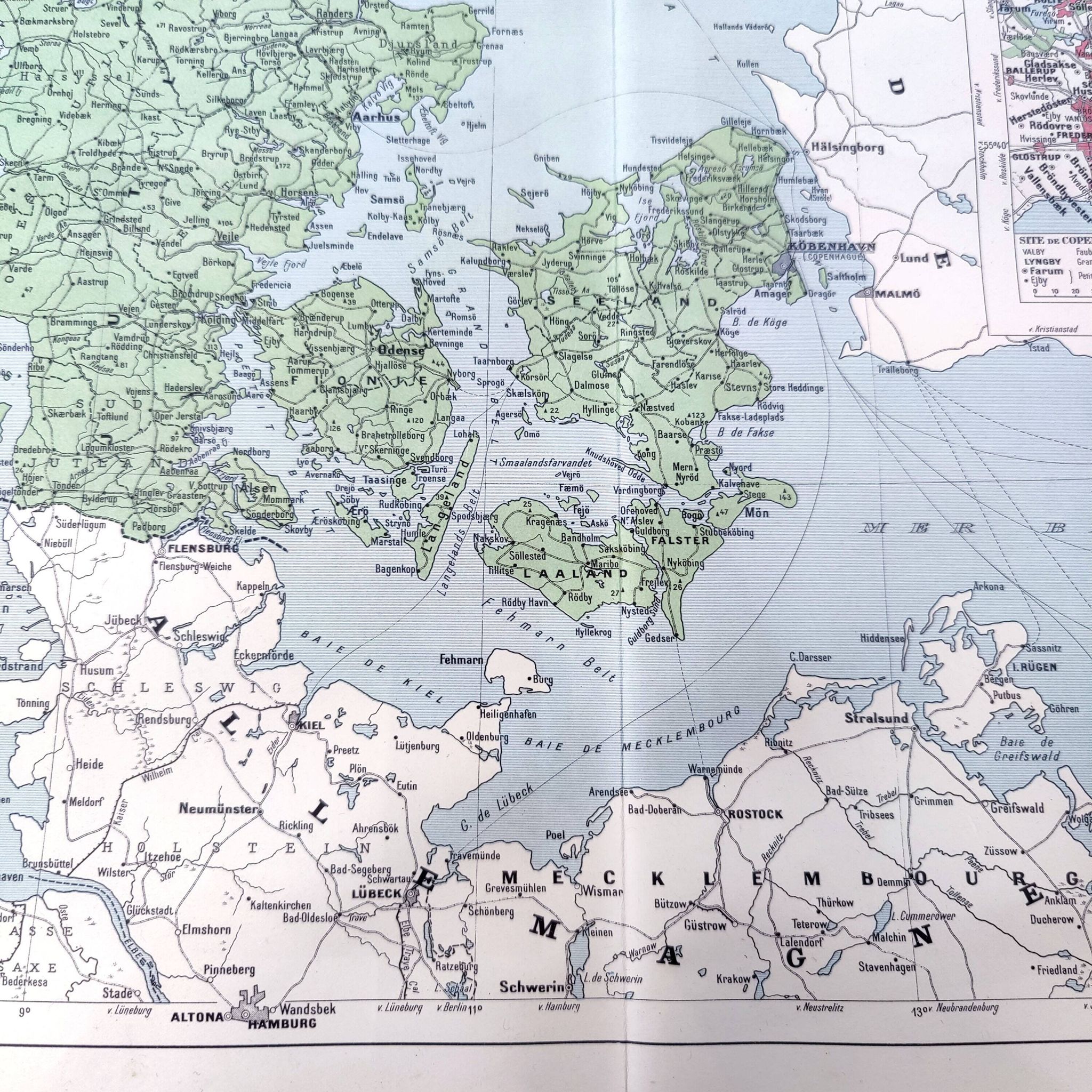 Carte ancienne Danemark Islande Scandinavie 43x43cm de 1950
