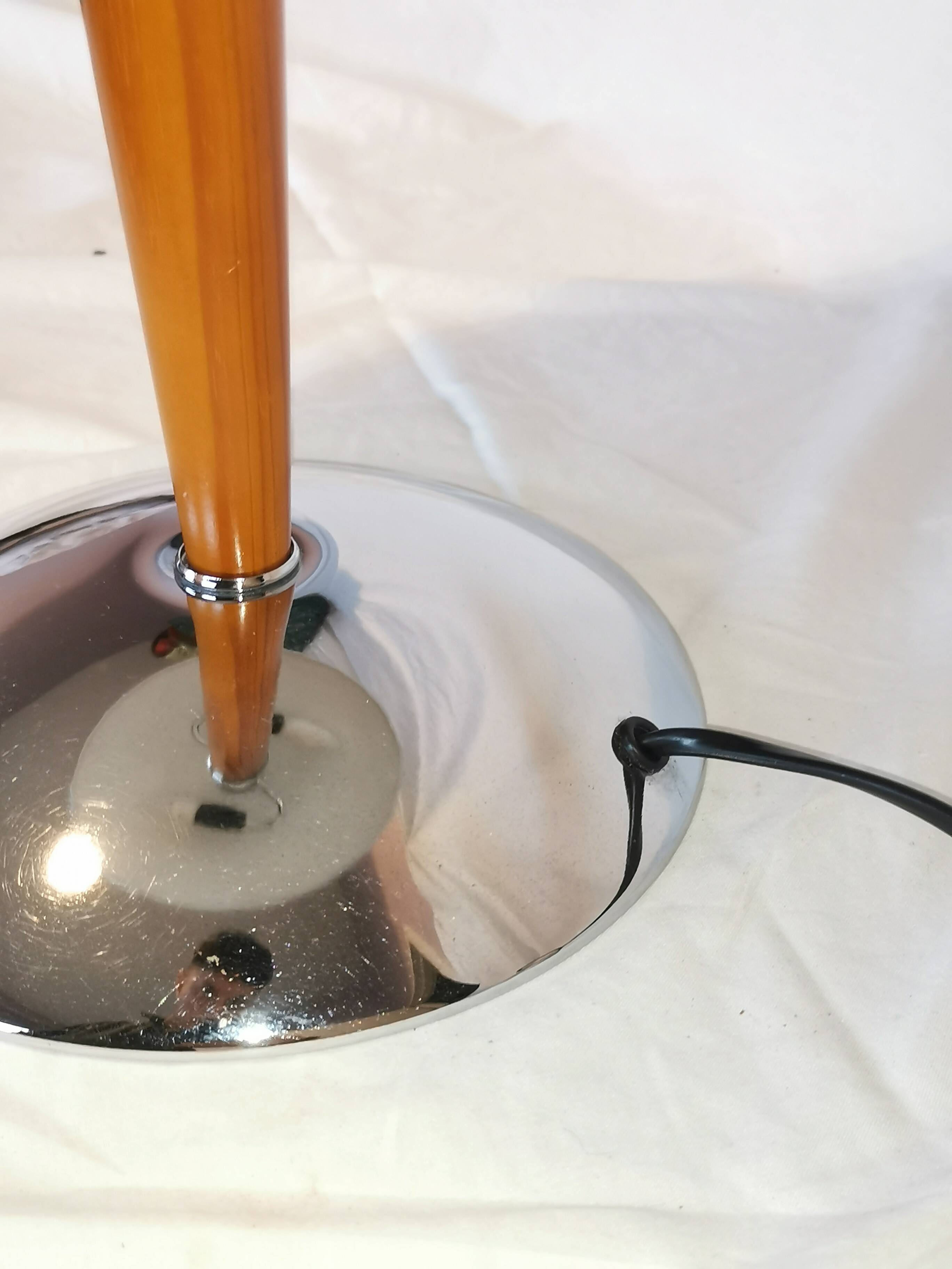 Large double bulb liner lamp, chrome and wood, 1980