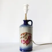 Vintage table lamp Hautlalampe: blue Alsace stone base and pleated Vichy shade.