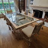 Dining table & 6 white wrought iron chairs Roche Bobois romantic style
