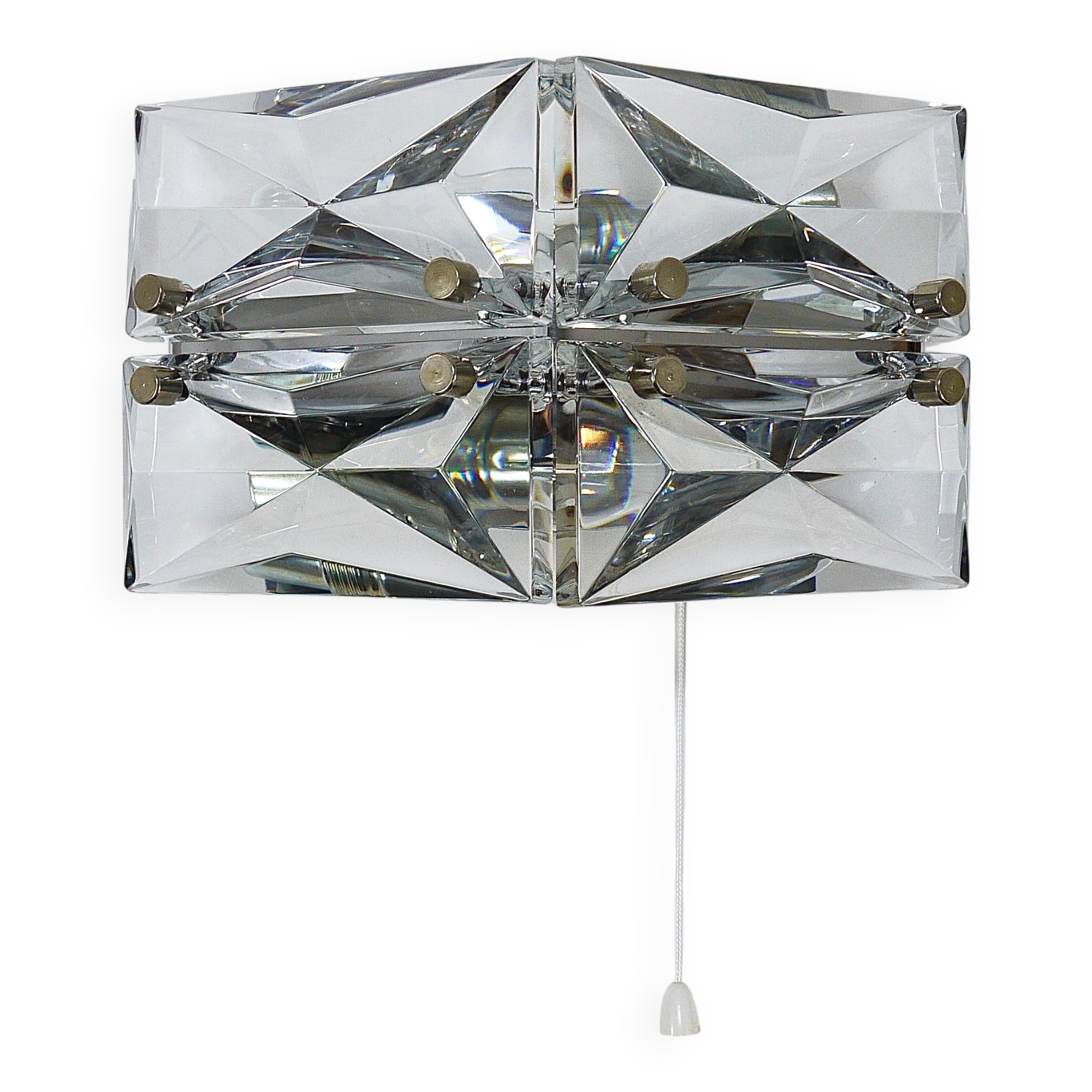 Pair of wall sconces in faceted crystal and chrome / prism glass wall lamps by Kinkeldey