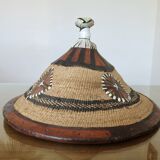 African conical hat, Fulani, in leather and braided rope, 1900, wall decoration
