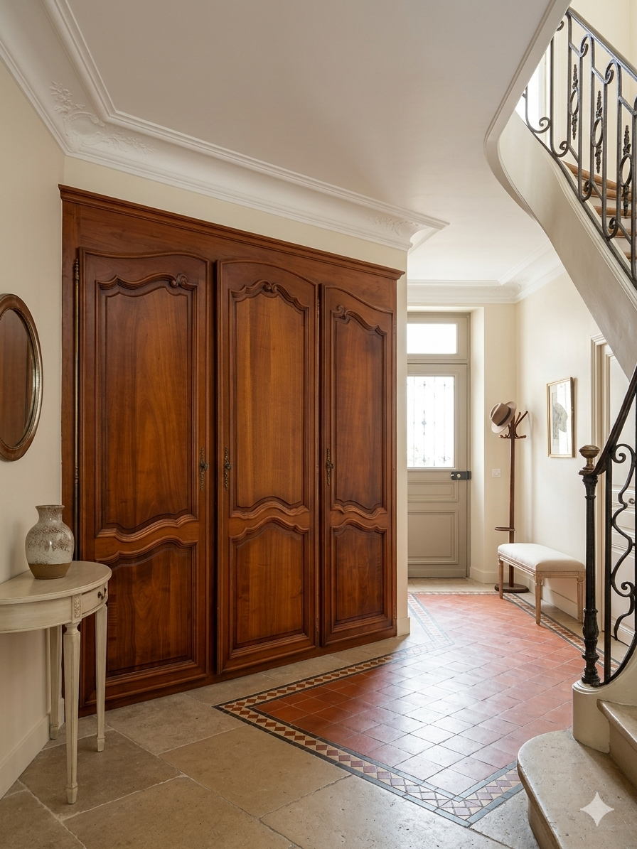 3 Louis XV style wardrobe doors in solid cherry wood