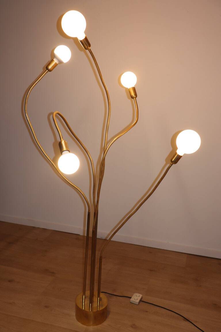 Vintage model F415 floor lamp in gold metal, Saint Germain Lumière edition, 1970