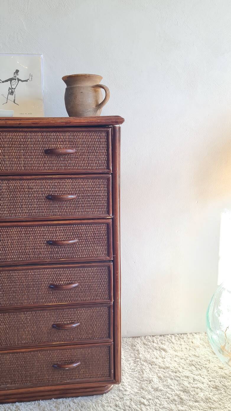Commode en rotin vintage circa années 70