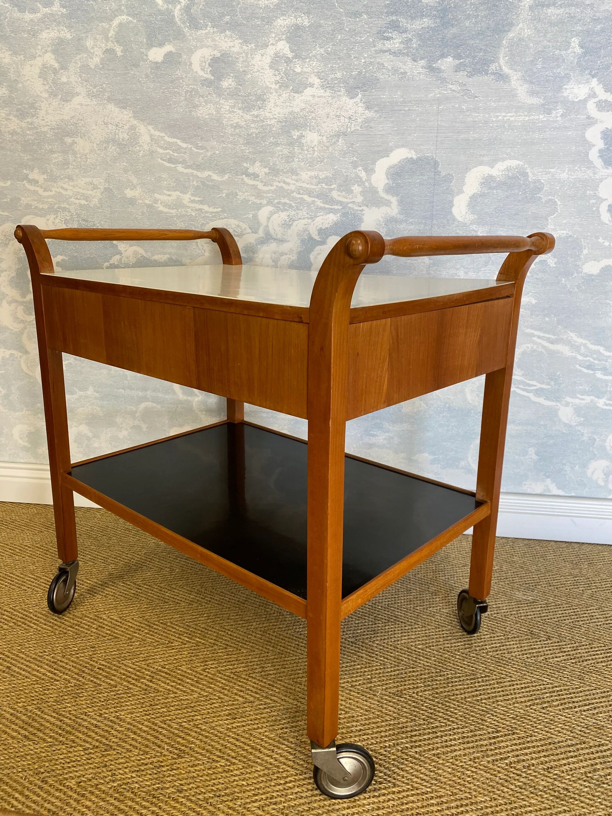 Scandinavian modern teak serving cart with drawers, Sweden, 1950s