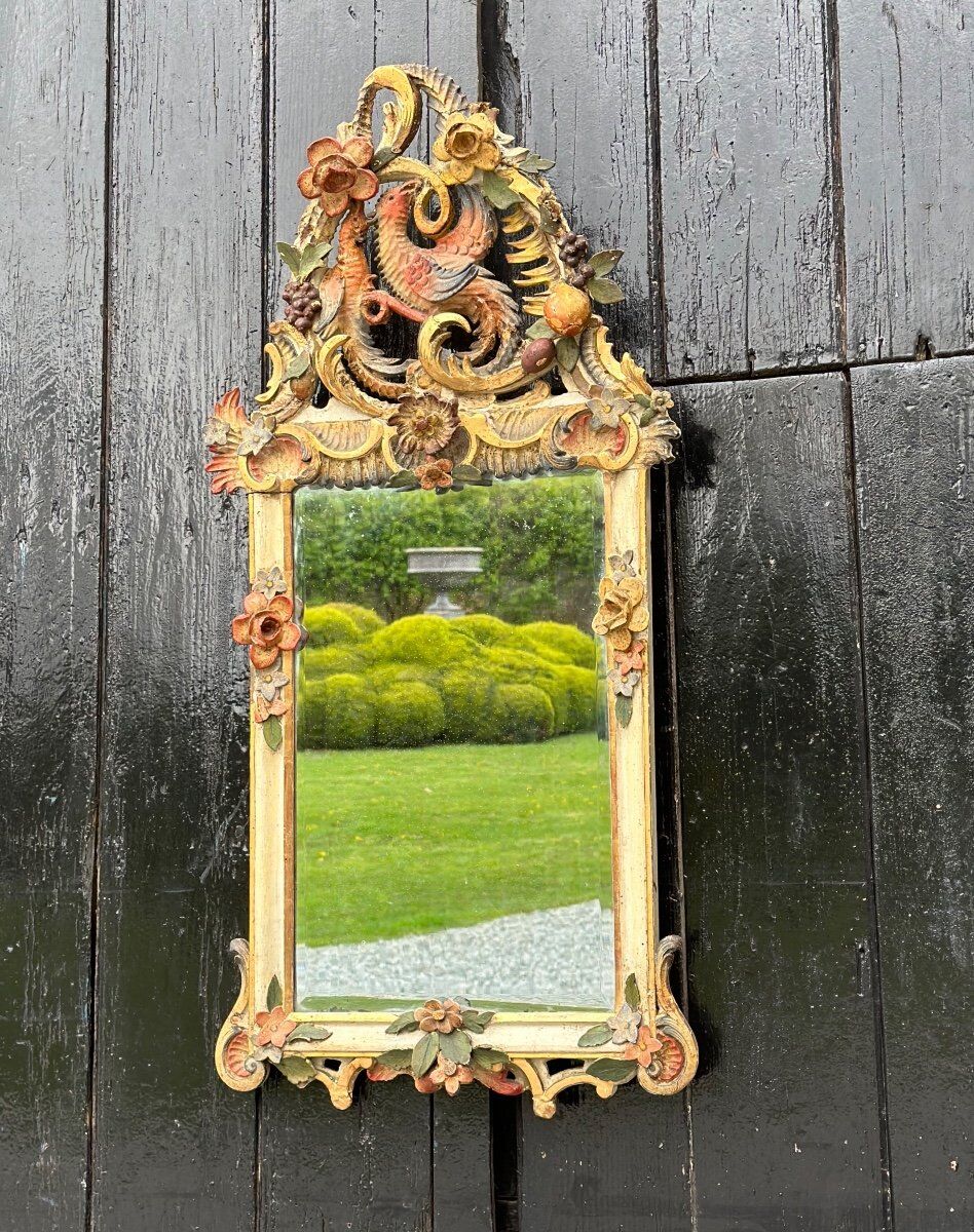 Miroir en bois sculpté doré et polychromé Venise vers 1880 40x81cm