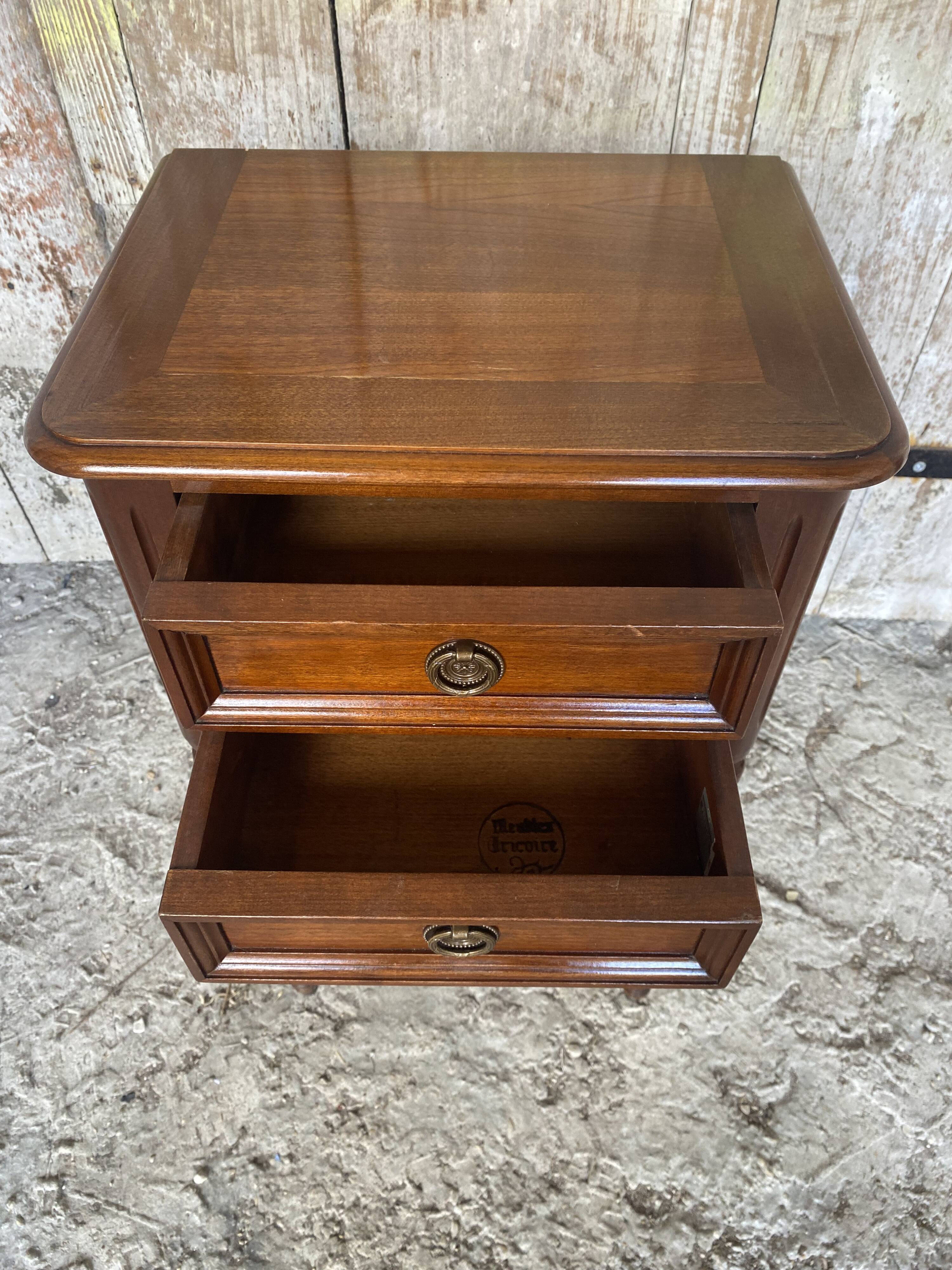 Antique Nightstand TRICOIRE Louis XVI Style Wood 2 Drawers Vintage