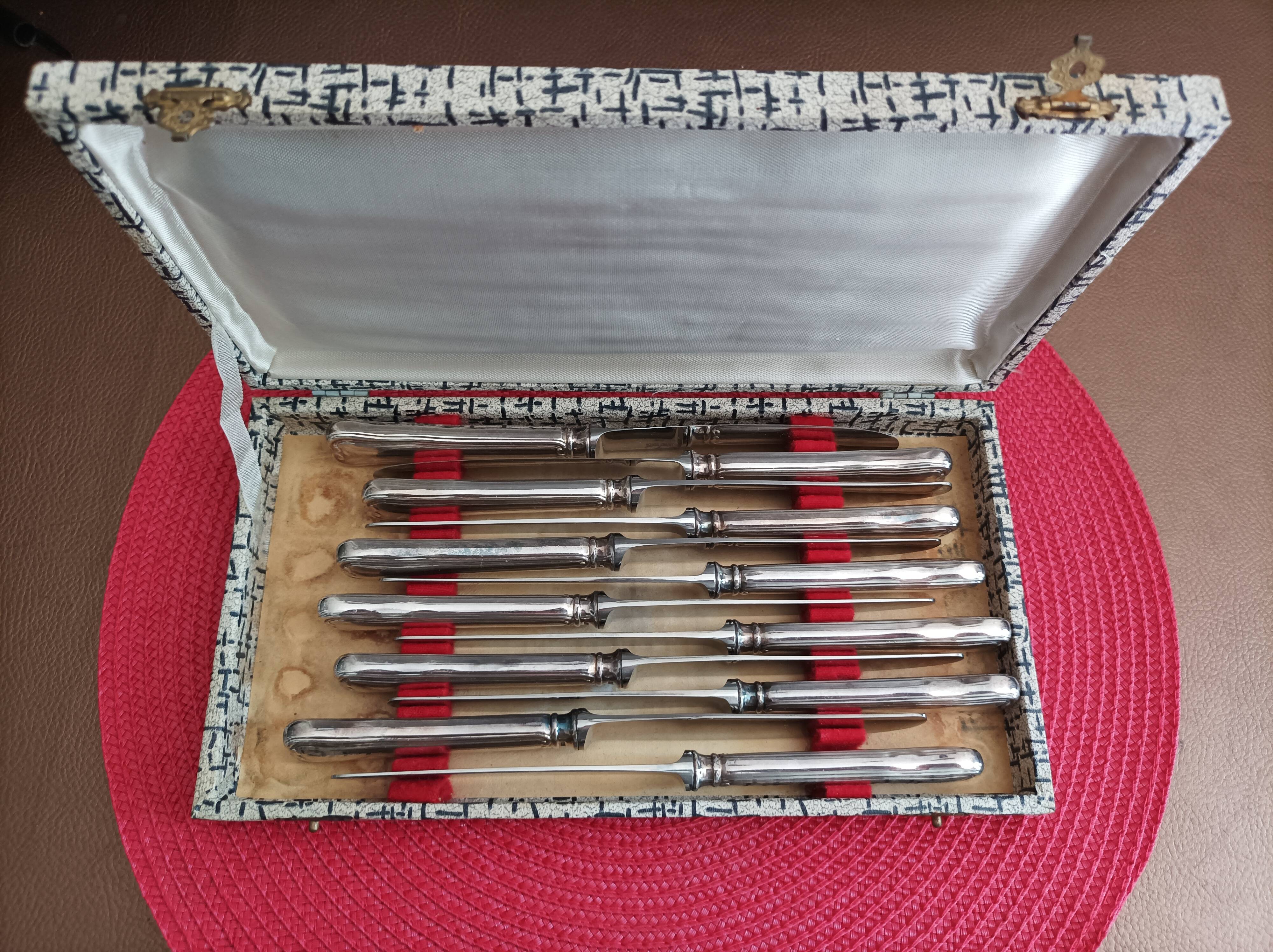 Set of 12 small knives in silver metal and stainless steel from the Ravinet d'Enfer Paris brand