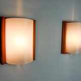 Pair of pine and methacrylate wall lights, spain 1980