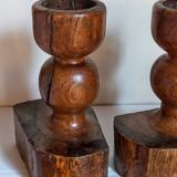 Pair of old brutalist turned solid wood candlesticks