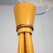 Mid-century wooden chandelier with glass shades, Czechoslovakia, 1970s.