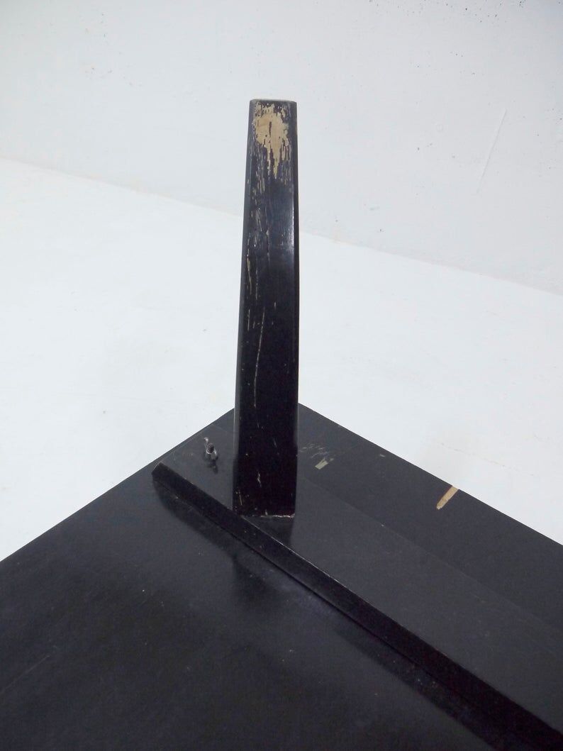 Antique wooden coffee table painted in black and incised with white painted decorations, Ettore Zaccari, Italy c 1910