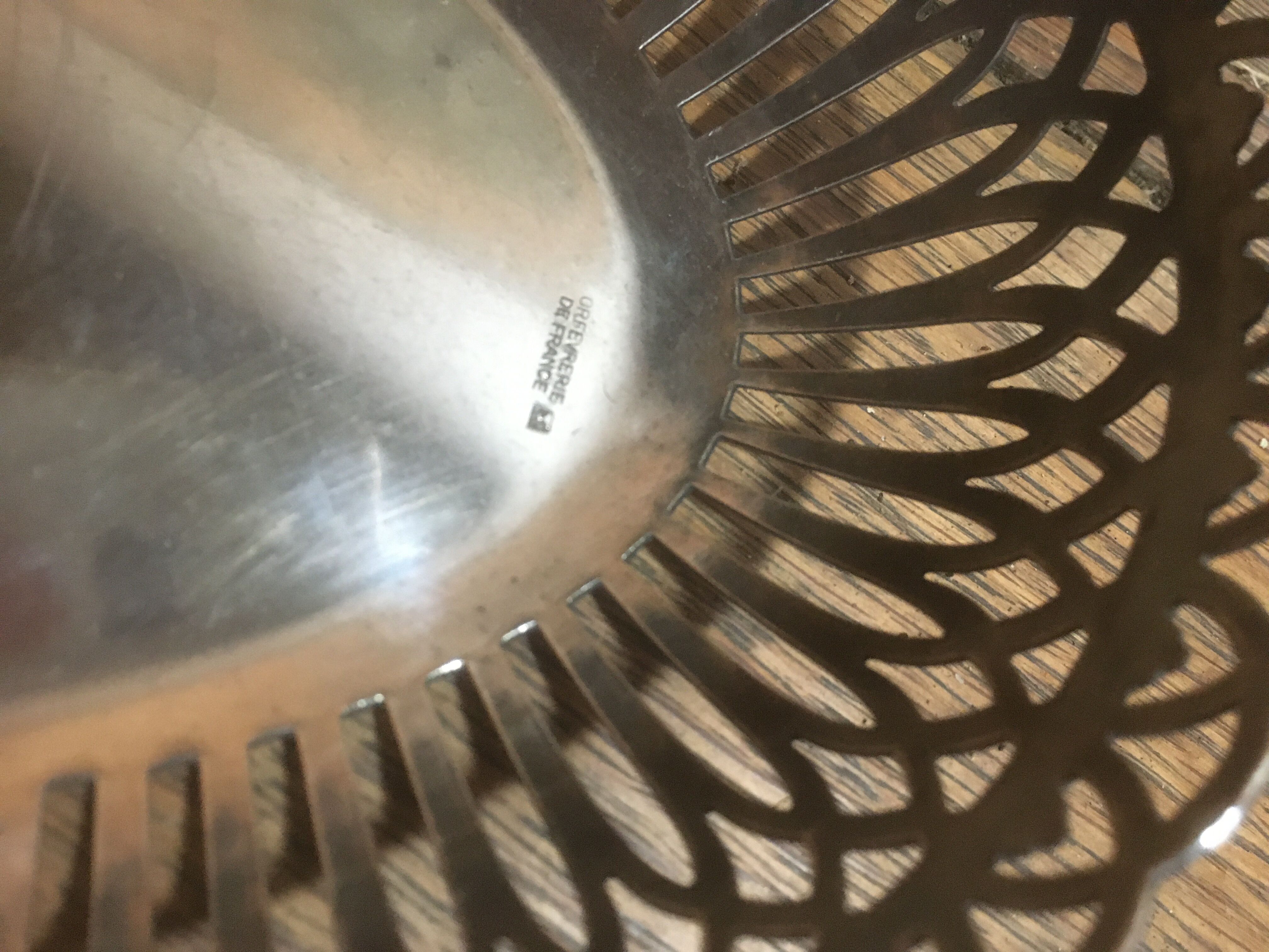 Openwork silver metal bread basket