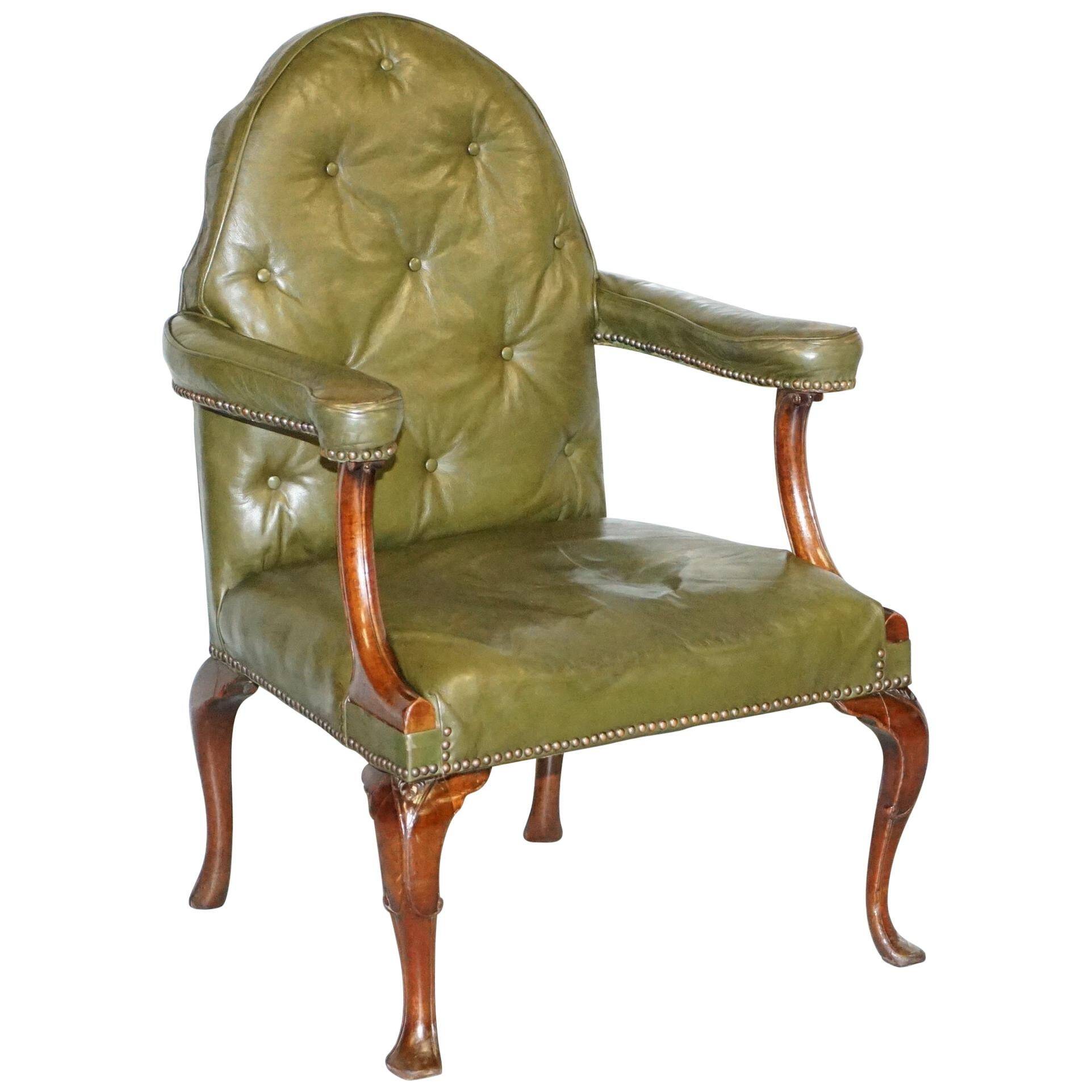 Georgian Gothic Revival Chesterfield armchair in leather, circa 1800.