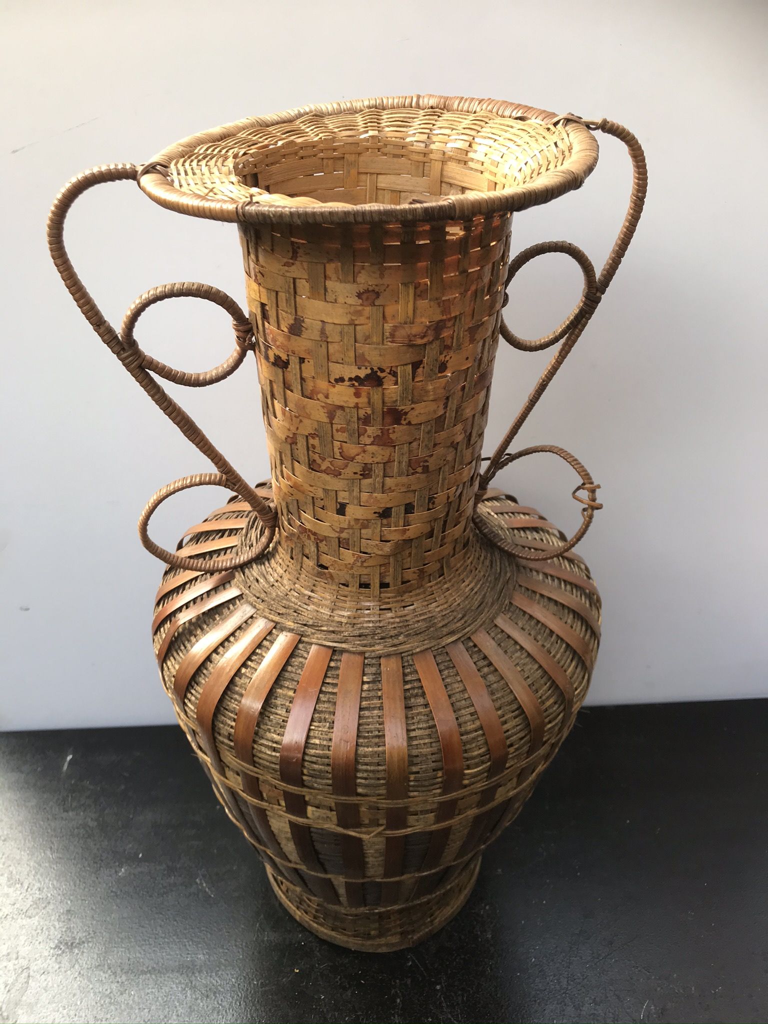 Vase rotin tressé grand modèle déco vintage