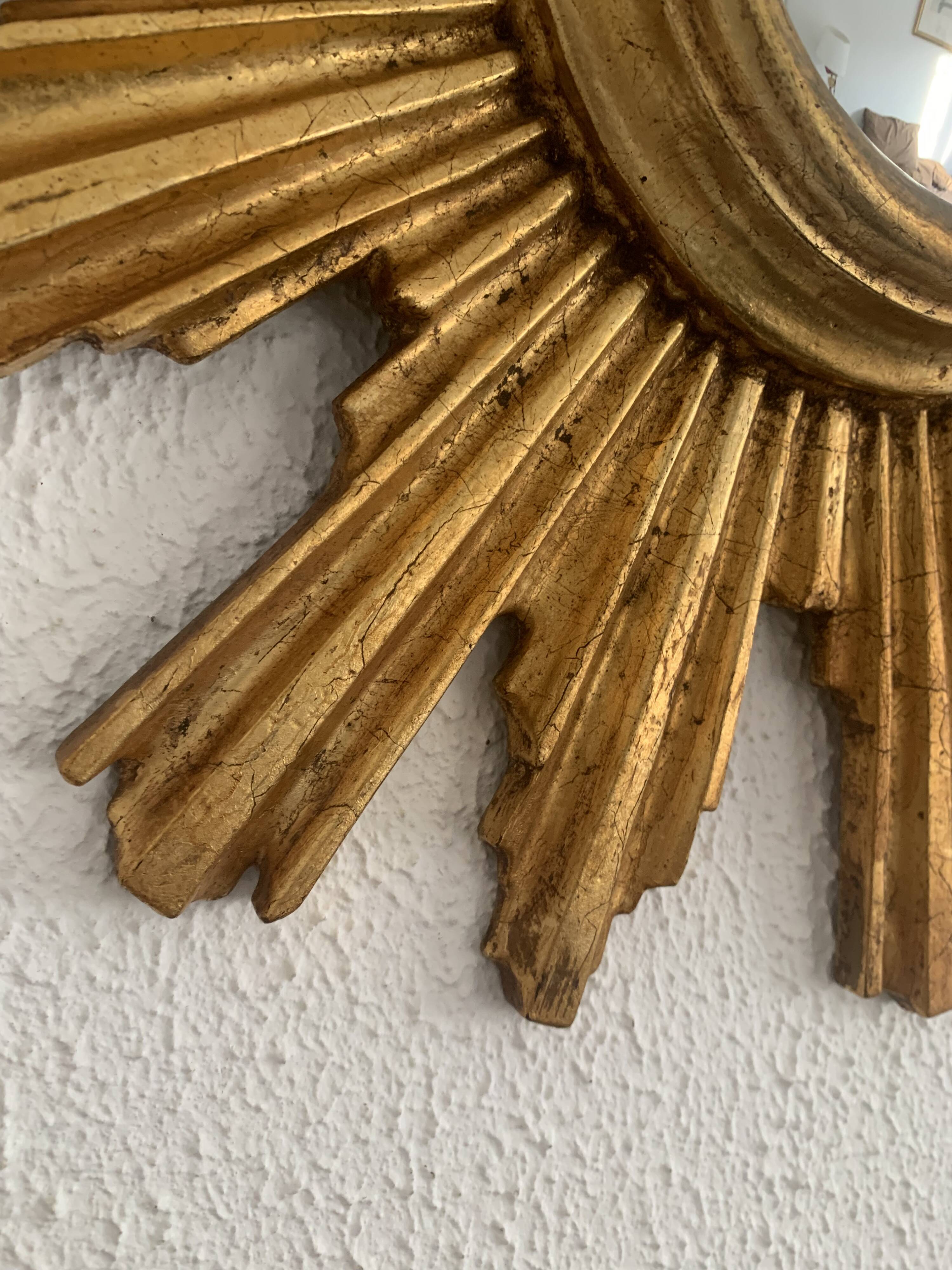 Vintage mirror 1960 sun witch gold leaf - 40 cm