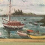 Marine on wood signed reine vuillermet