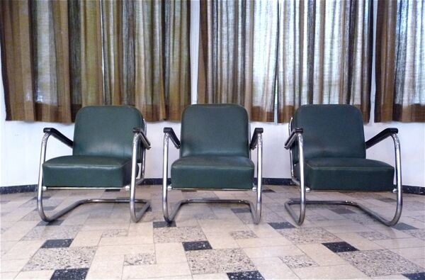 Chaises cantilever en acier tubulaire Bauhaus de Mauser Werke, années 1930, ensemble de 3