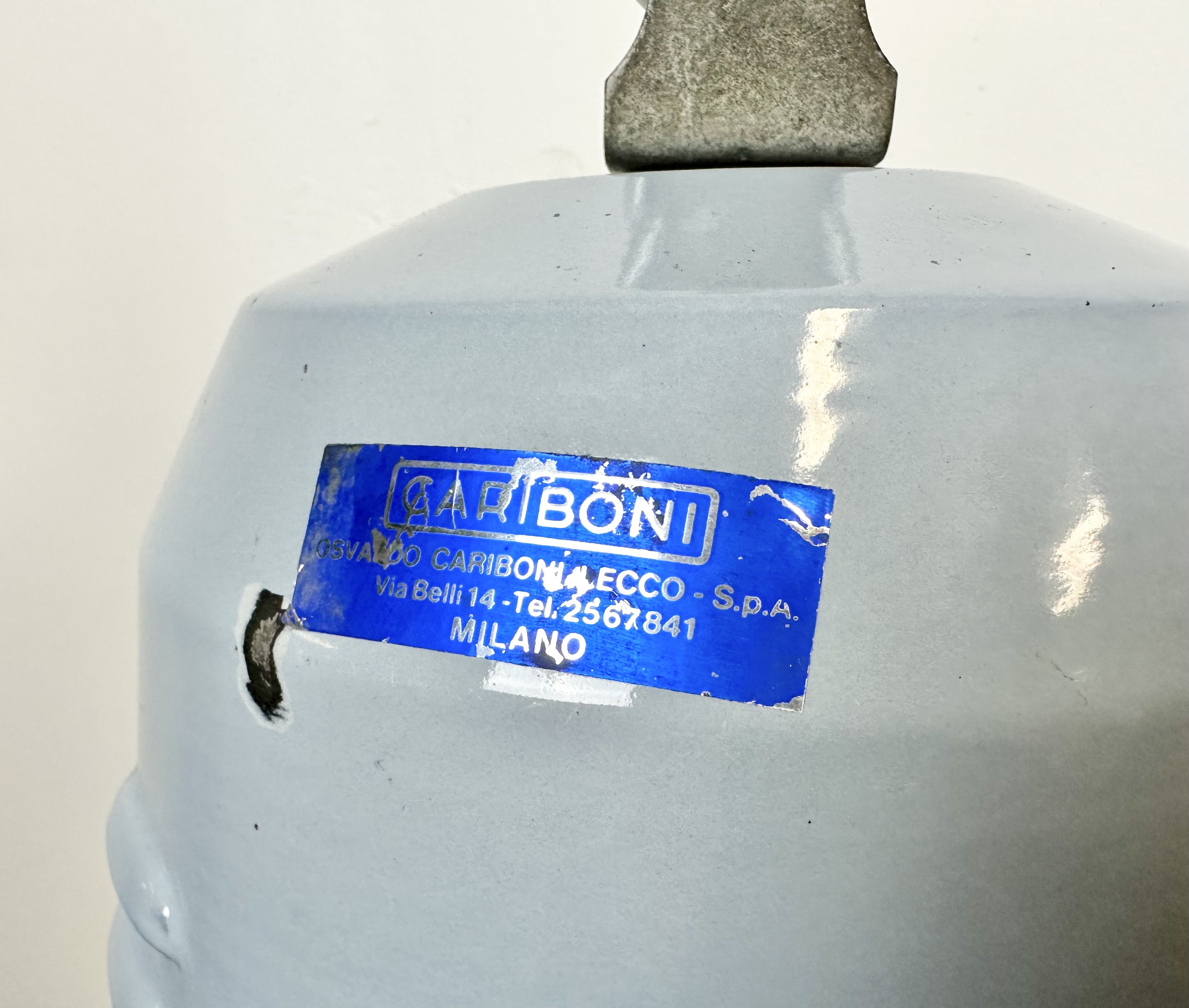 Industrial italien grey enamel lamp from Cariboni, 1970s