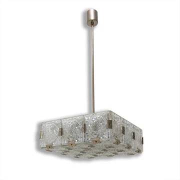 Vintage glass and chrome steel suspension Kamenický Šenov 1970s Czechoslovakia