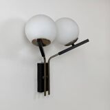 Vintage double opaline and brass wall light, France, 1970.