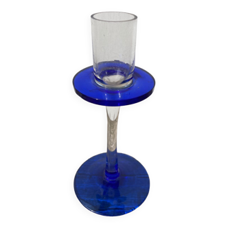 Bougeoir en verre soufflé bleu de murano