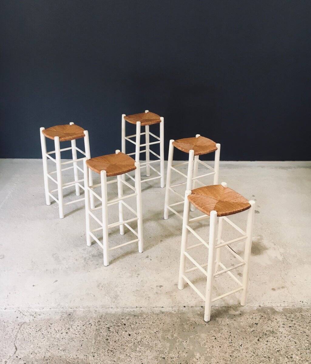 Rustic Handcrafted High Stools, France, 1940s, Set of 5