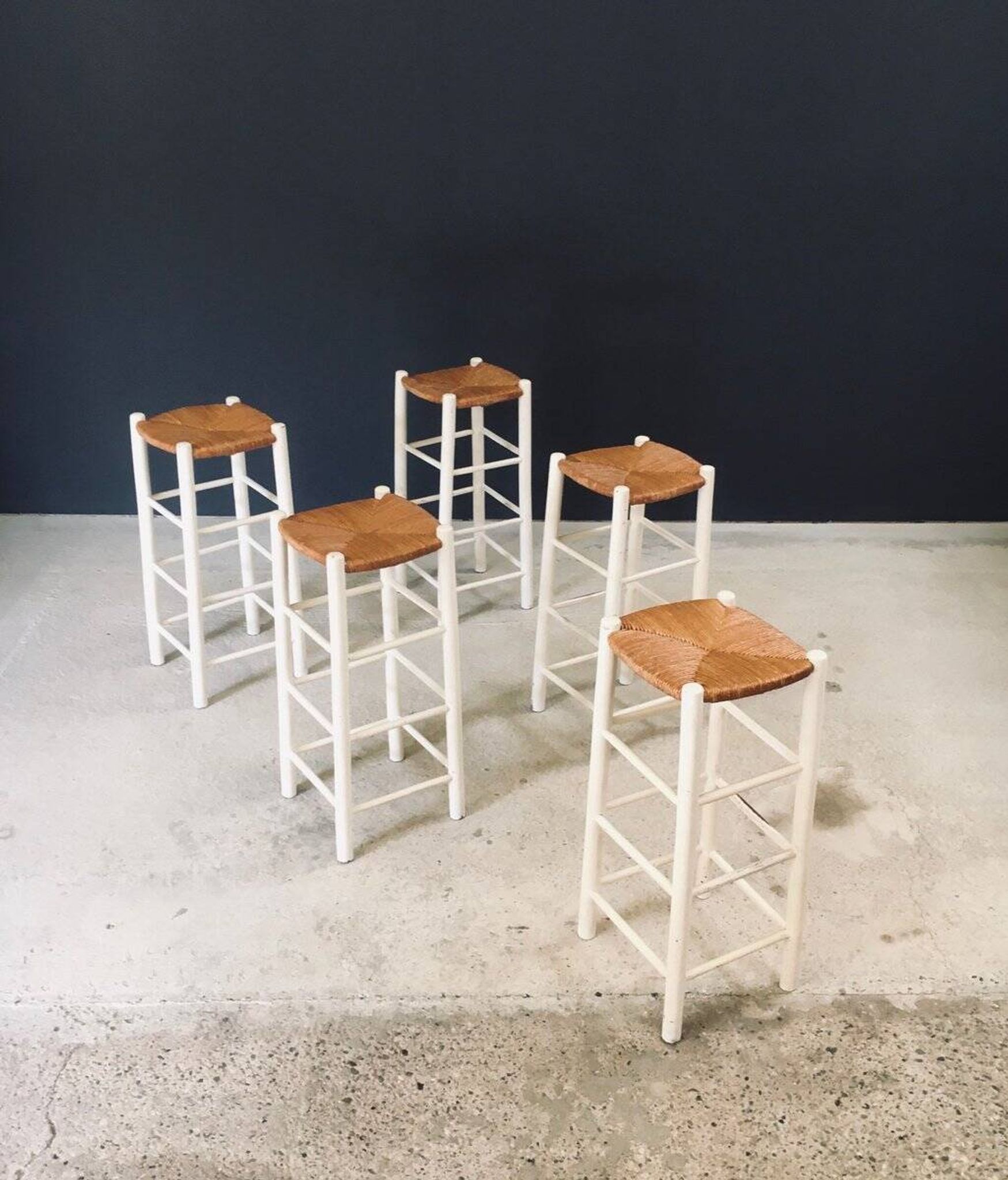Rustic Handcrafted High Stools, France, 1940s, Set of 5