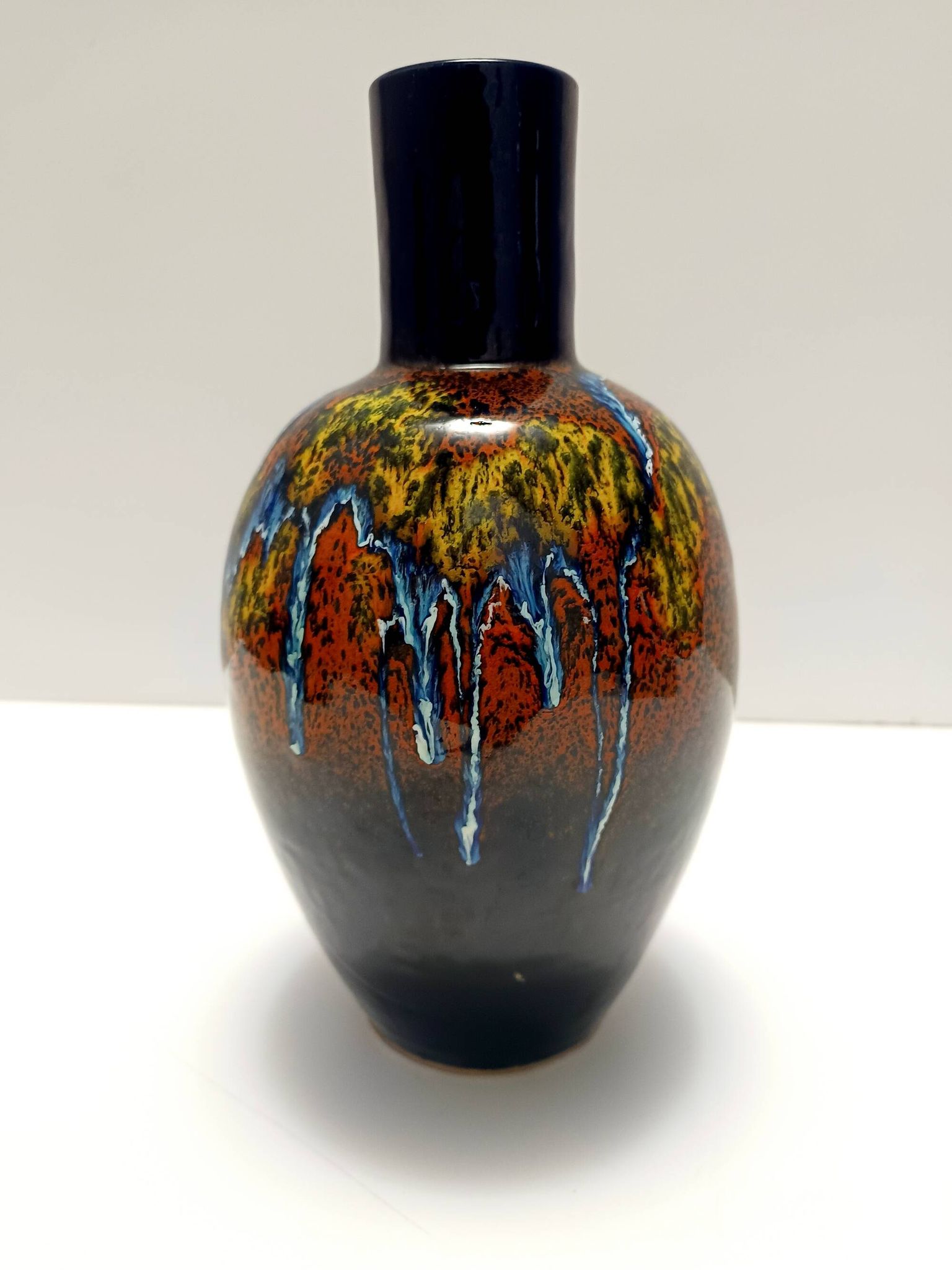 Multicolored Glazed Earthenware Vase by Roberto Rigon for Bertoncello, Ital