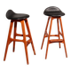 Design bar stool in wood and black leather by Erik Buch 1960