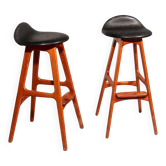 Design bar stool in wood and black leather by Erik Buch 1960