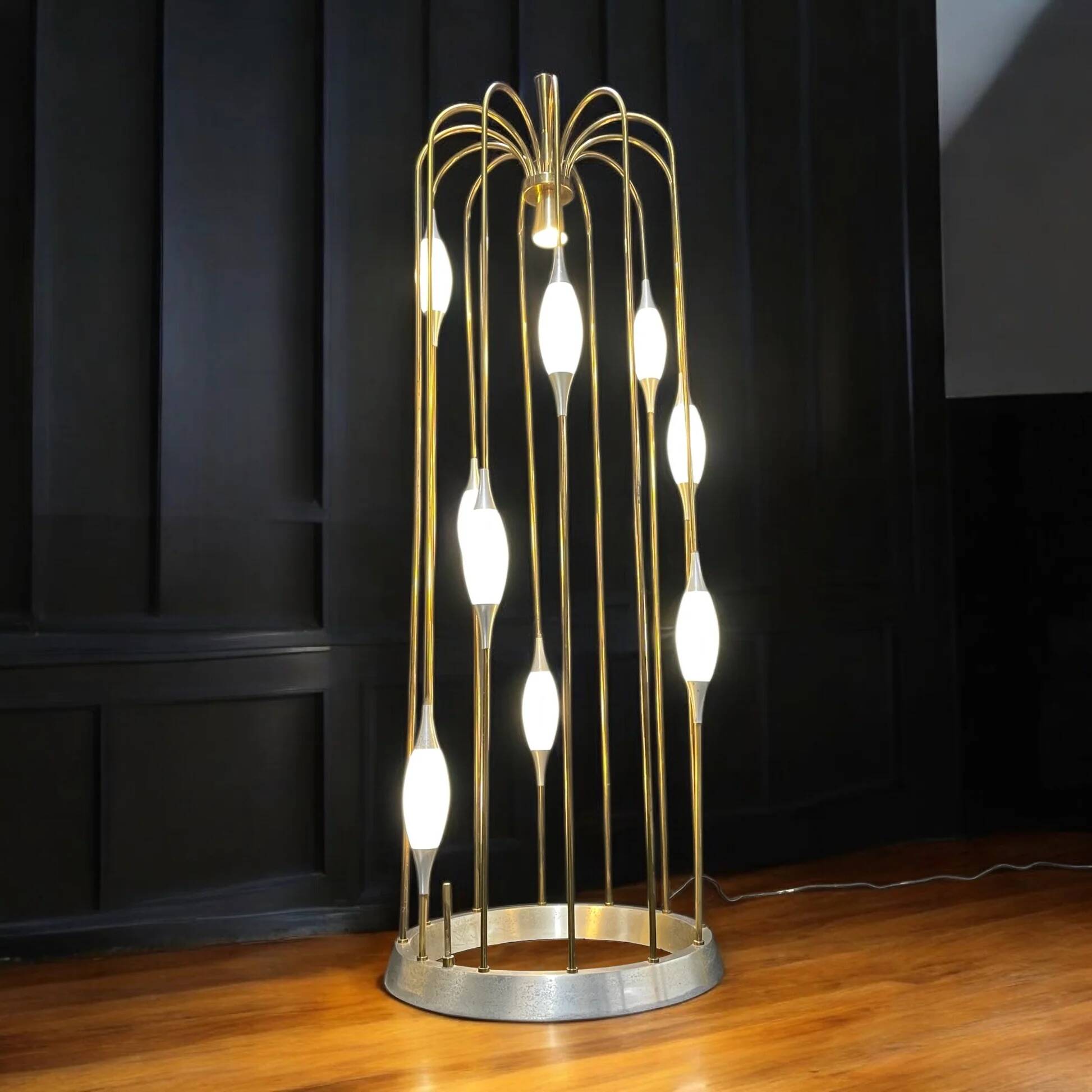 Lampadaire cascade en métal doré, années 1970