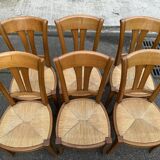 6 Louis XVI Directoire style chairs from the 20th century with rush seats.